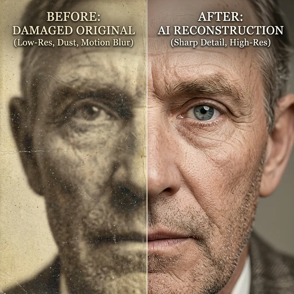 AI 锐化模糊老照片 — 恢复人脸细节和皮肤纹理