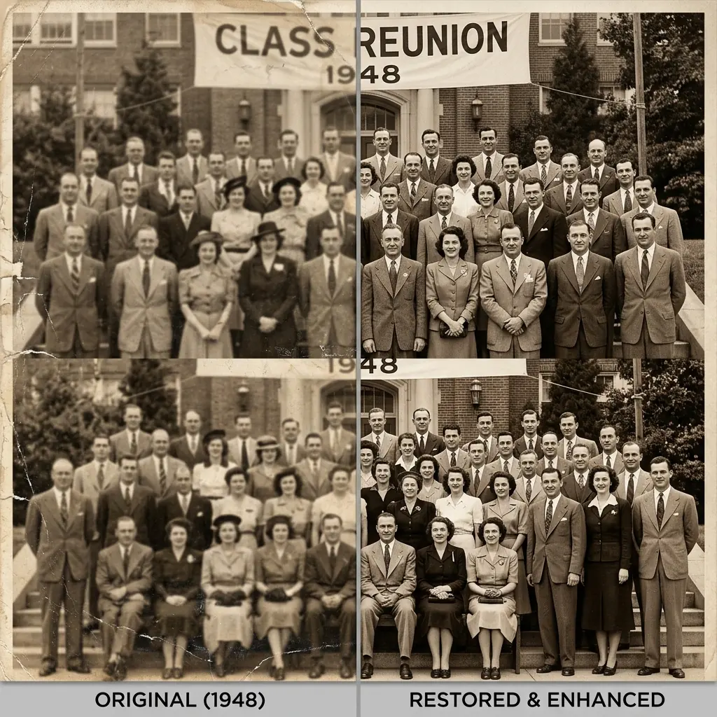 AI 高清增强大合影 — 每张脸都被锐化清晰